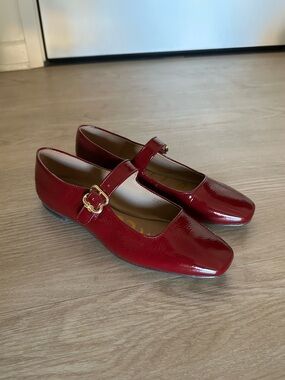 Sam Edelman Burgundy Red Patent Leather Michaela Mary Jane Square-Toe Flats